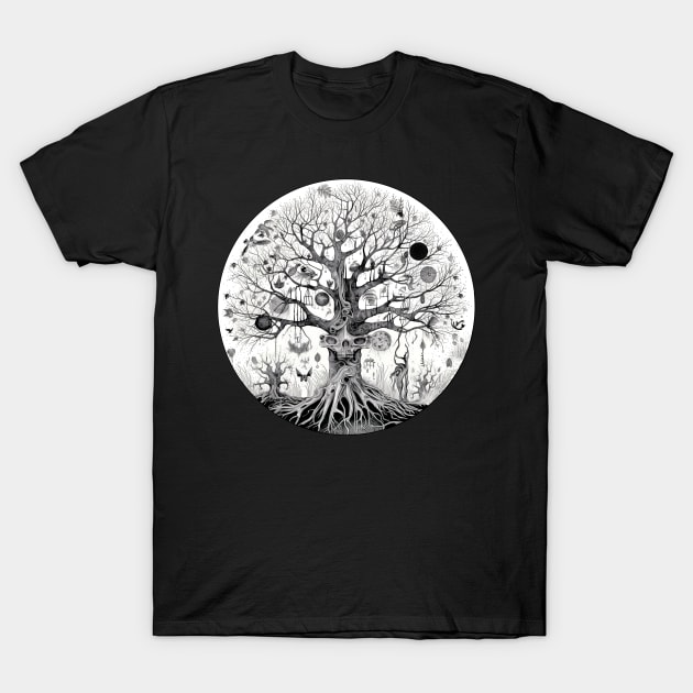 Haunted Tree of Life Spooky Graphic Art Skulls Gothic Tree T-Shirt by Dragonfly Tees